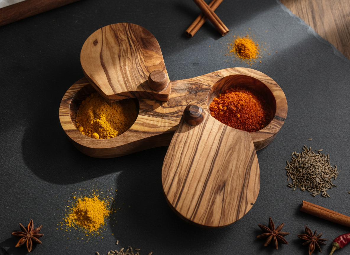 Boîte à épices en bois d'olivier